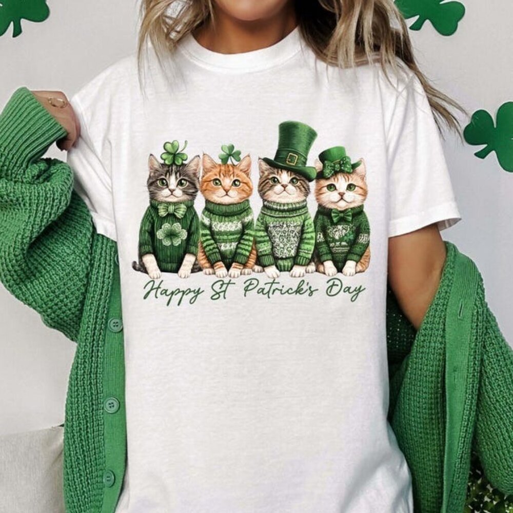 Lucky Cats Shirt, Festive Irish Cat Tees, Cute St Paddy’s Day Shirt